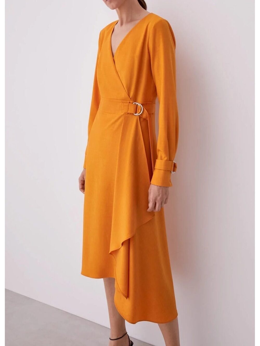 Adolfo Dominguez Wrap Dress With Side Flounce Mustard Size 38 US 4